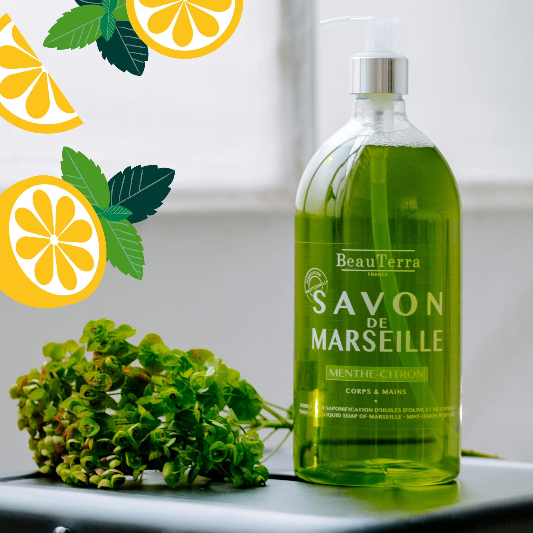 Beauterra PIPARMĒTRU-CITRONU MARSEĻAS ŠĶIDRĀS ZIEPES 1L