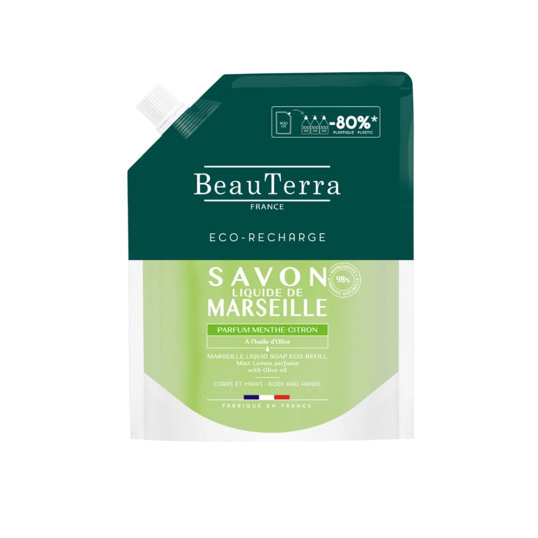 Beauterra PIPARMĒTRU-CITRONU MARSEĻAS ŠĶIDRĀS ZIEPES ECO-REFILL 900ml