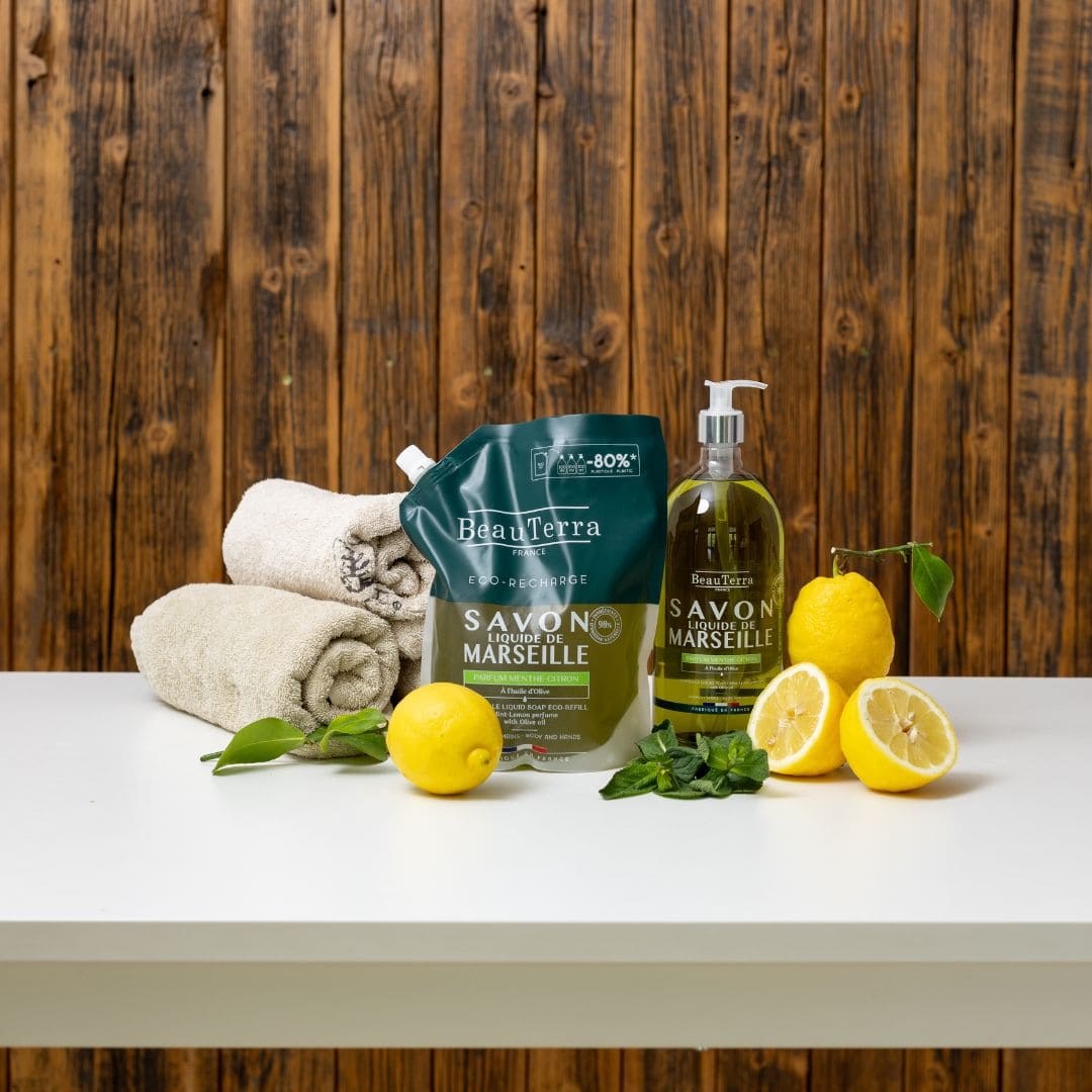 Beauterra PIPARMĒTRU-CITRONU MARSEĻAS ŠĶIDRĀS ZIEPES ECO-REFILL 900ml